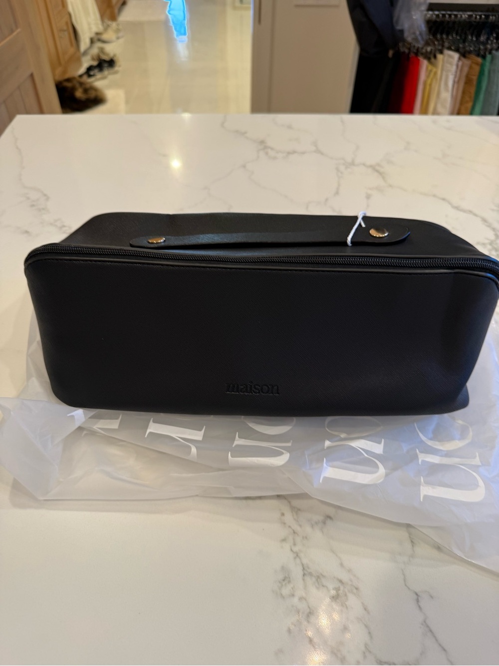 Maison Black Toiletry Kit with Top Handle, Large enough for some hair tools
